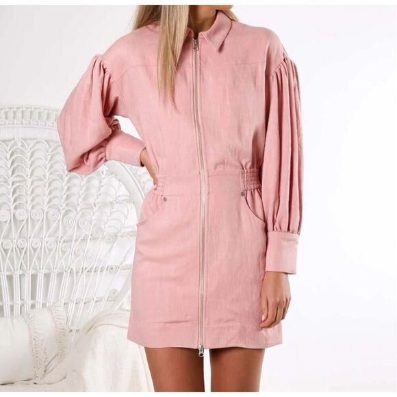 C/Meo Collective Womens Zip Clean Slate Long Sleeve Mini Dress Pink Medium NWT - Picture 3 of 10